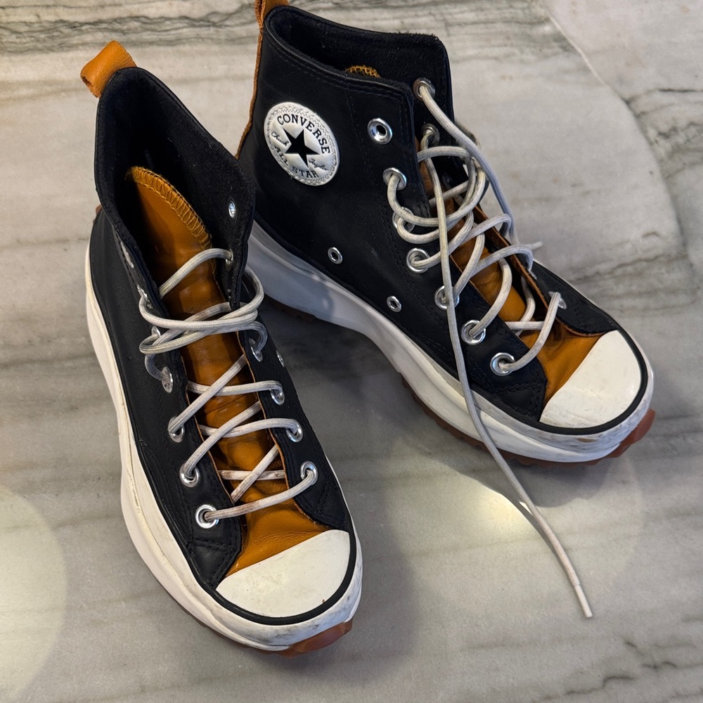 Converse Black and camel leather platform High-Top Sneakers women’s size 5.5